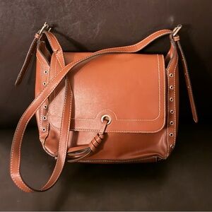 London Fog Saddle Crossbody Bag in Cognac Brown